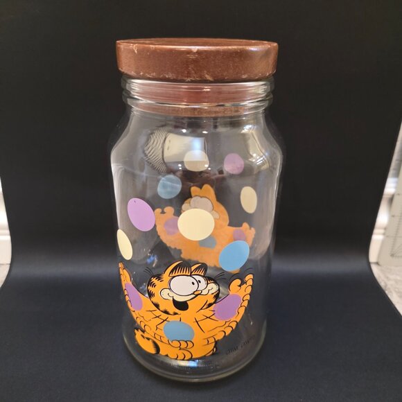 Anchor Hocking Other - vintage Garfield Anchor 1978 Hocking Glass Canister with Wood Lid B